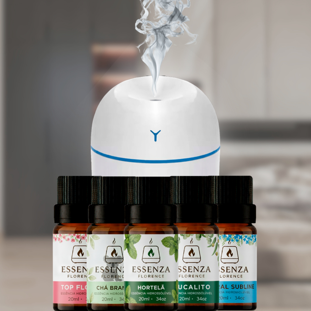Kit de Umidificador Aromatizador com 5 Essências Hidrossolúvel | Modelo EGG | Aromatizantes 20ml