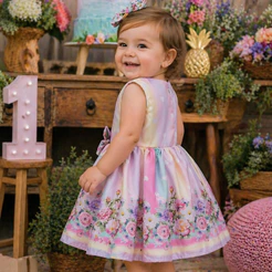 Vestido Infantil Jardim Encantado Em Aquarela