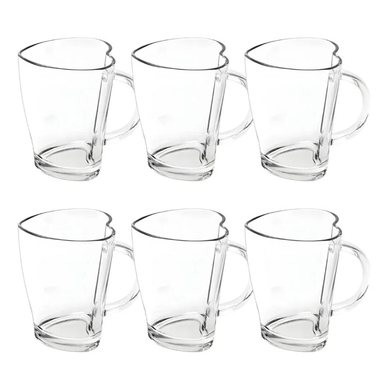 Jogo 6 Xícaras de Vidro Coração 240ml Casambiente Caneca Café Chá Cristal