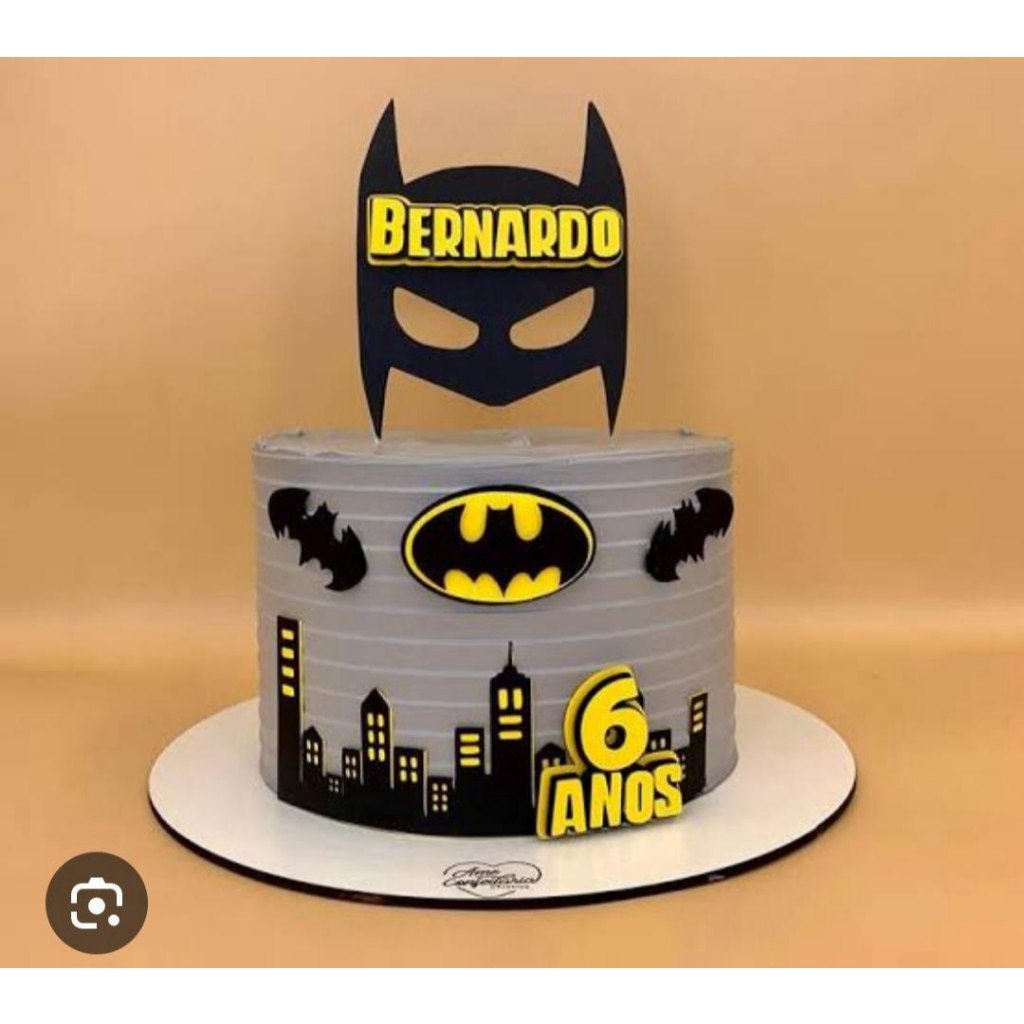 Topo Topper Personalizado Batman Nome Idade Bolo Decoração Festa Infantil  Máscara Prédios Envio Rápido
