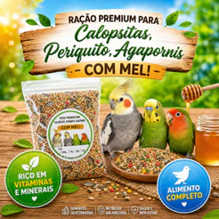 Ração Premium para Calopsitas, Periquito, Agapornis com Mel - Mix de sementes naturais