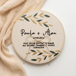 Porta Aliança para Casamento Bordado Rústico