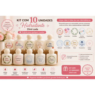 Kit com 10 Hidratantes 35ml – Especial Dia das Mães e datas especiais