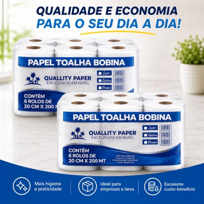 Papel Toalha Bobina 12 Rolos 20cm x 200m Alta Absorção Industrial Profissional Econômico Qualidade Premium37