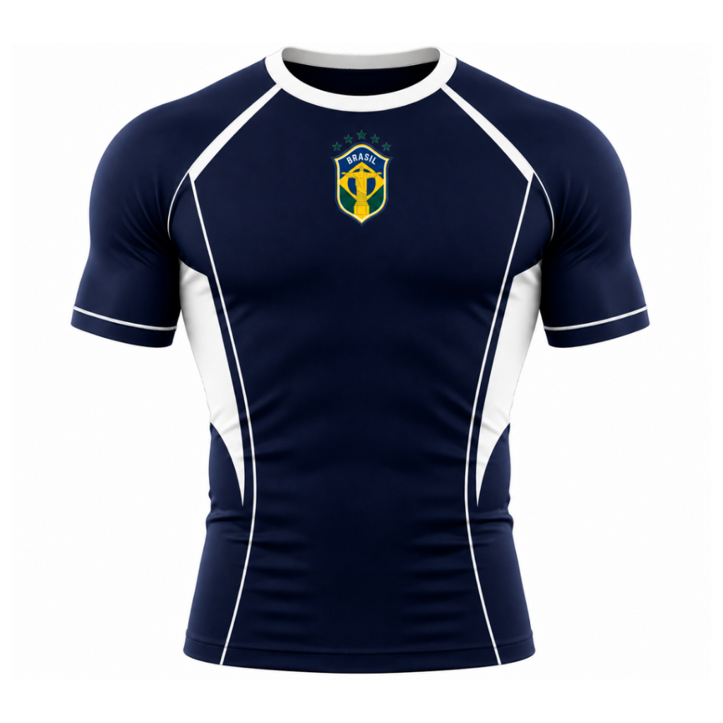 Rash Guard Brasil 2026 Azul - Copa do mundo, MMA, Luta livre, Judo, Academia,  | Bigode Fightwear