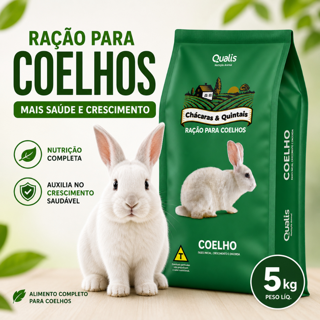 Ração para Coelho 5kg | Mais Saúde, Crescimento e Pelagem Bonita