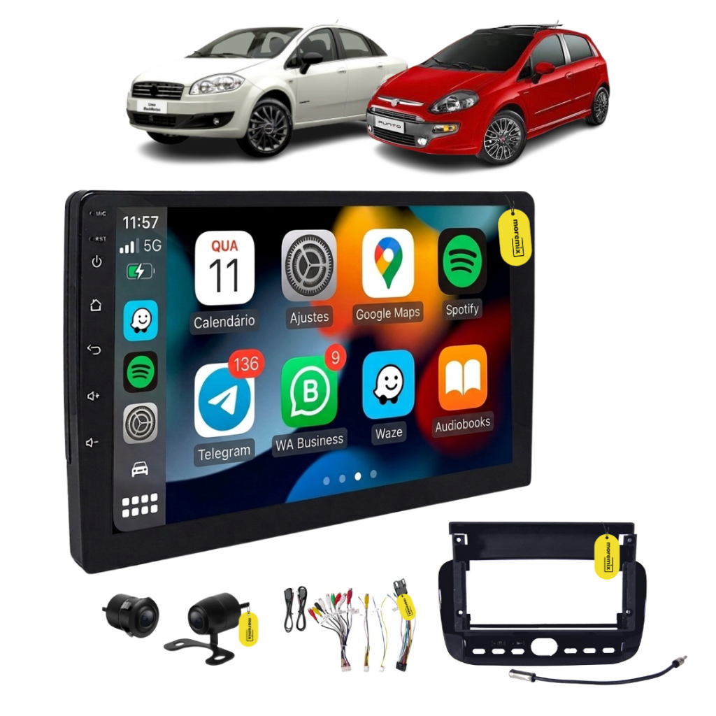 Central Multimidia 9 Polegadas Punto 2013 até 2017 Linea 2015 e 2016 Auto CarPlay Sem fio Com Câmera De Ré