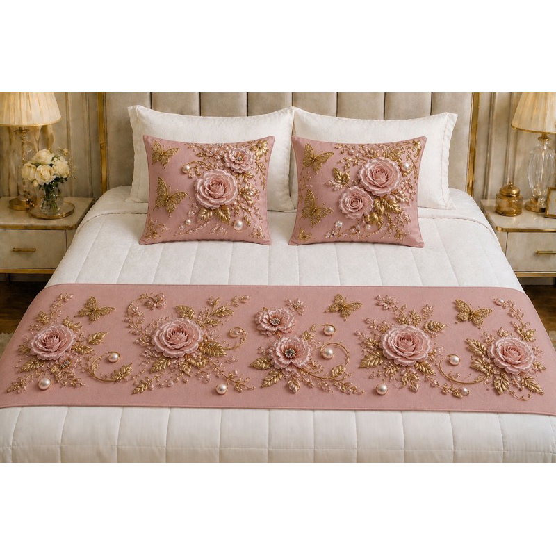 Kit Peseira 3 Peças Luxo Estampada Sublimada 3D Oxford + 2 Capas de Almofadas Decorativas