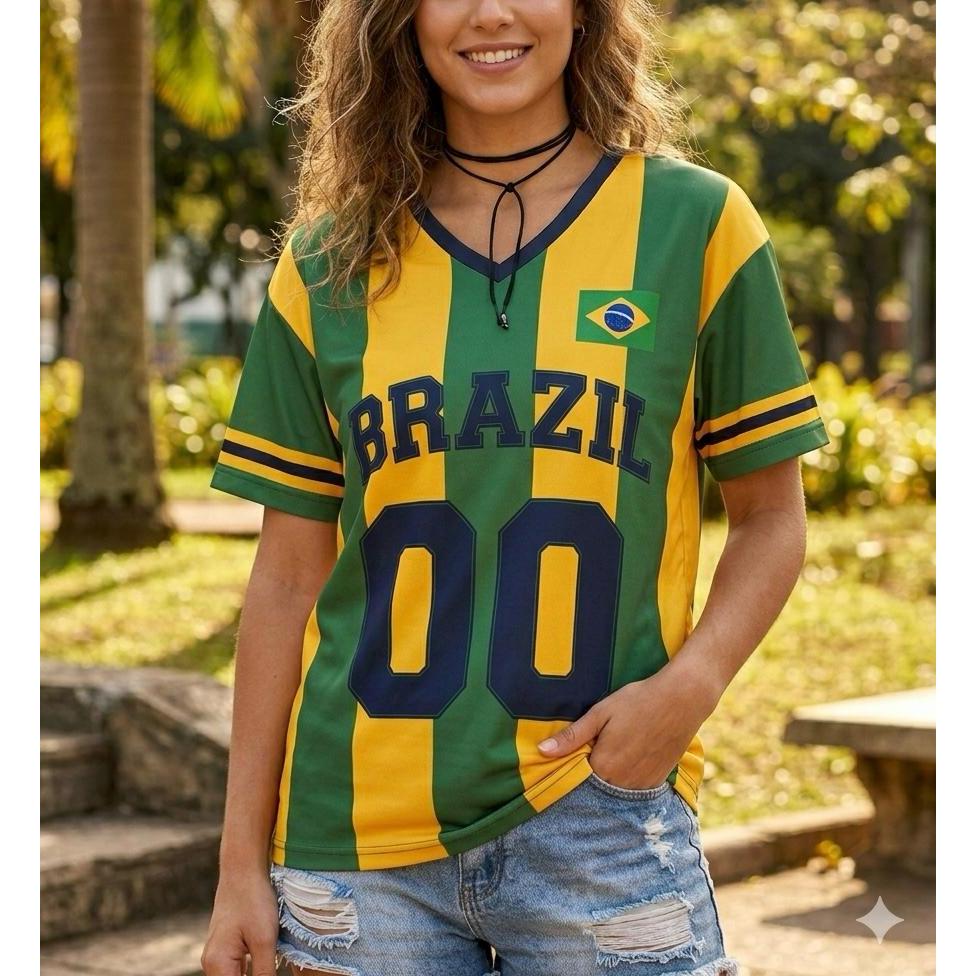 Blusa do Brasil Camisa Copa do Mundo Seleção Brasileira Oversized Premium Verde Amarelo COP01