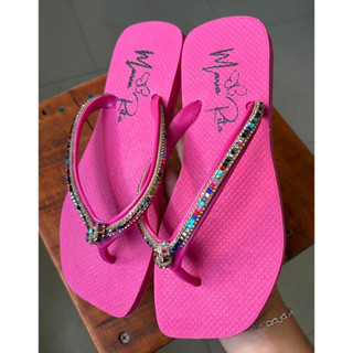 Chinelo Rasteira Feminino com Nó de  Strass Bico Quadrado  Confortável e Elegante para dia a Dia  F MR