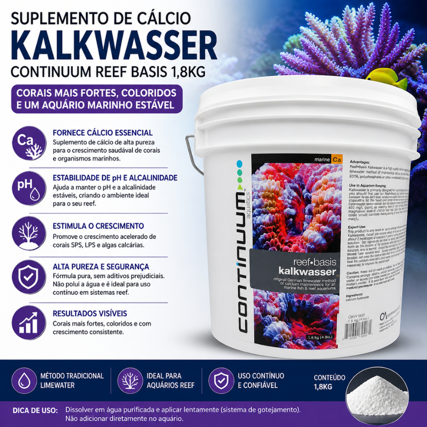Kalkwasser Continuum 1,8kg Suplemento de Cálcio p/ Aquário Marinho – Crescimento de Corais + Estabilidade do pH