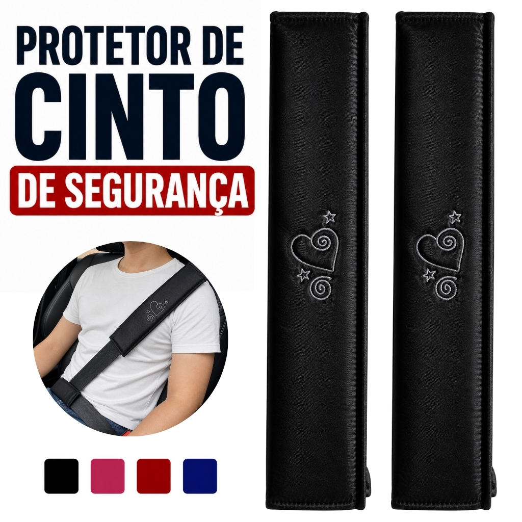 Capa Protetora de Cinto De Segurança Automotivo Com Velcro Bordado Coração Adulto e Infantil Serve em Qualquer Carro
