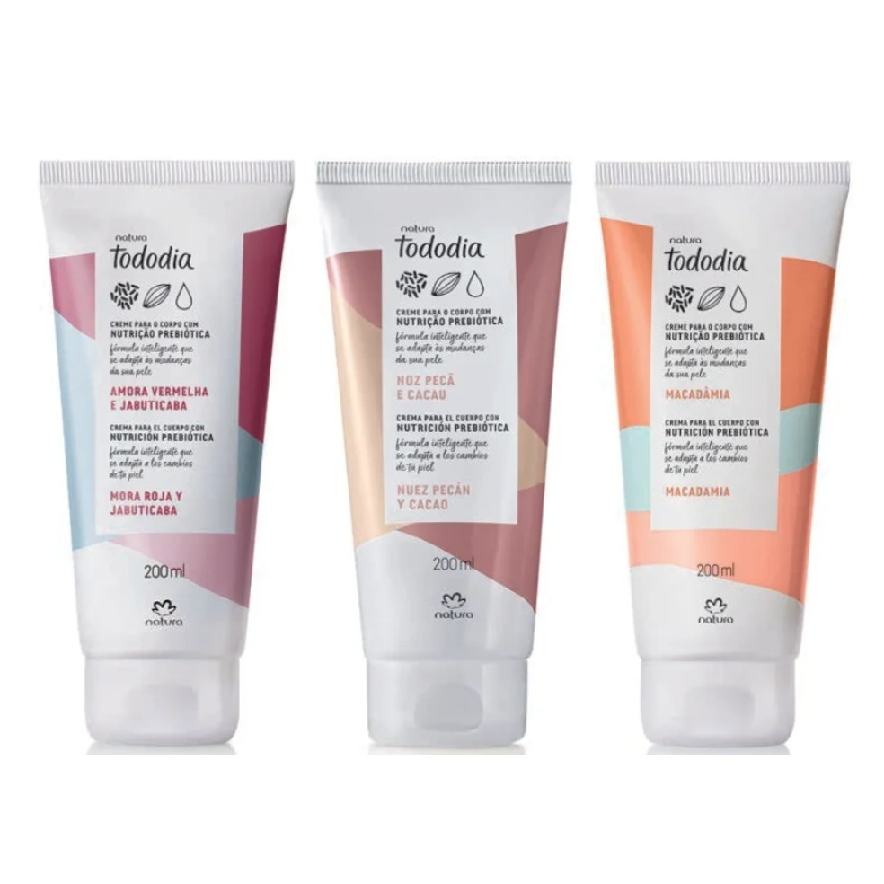 Natura Tododia Creme Corpo 200ml (Amora Vermelha e Jabuticaba - Noz Pecã e Cacau - Macadâmia)