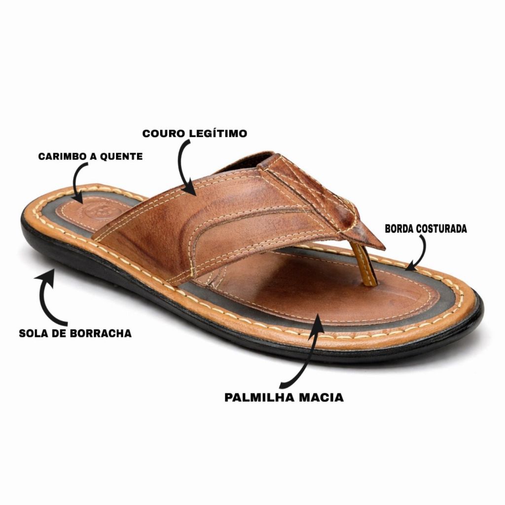 Chinelo de dedo em couro legitimo masculino solado ultra leve envio imediato