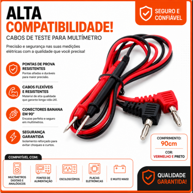Cabo Multímetro Teste Ponta De Prova Para Multimetro 1000V AC/DC 920MM