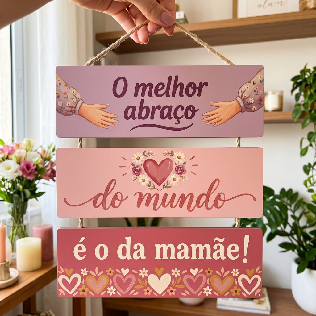Plaquinha Decorativa Presente Dia Das Mães O Melhor Abraço Do Mundo É O Da Mamãe Fofo Parede Porta