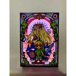 Quadro Decorativo 3D Luminária Zelda Link Wind Waker LED A3 29,7x42cm Geek Gamer Presente