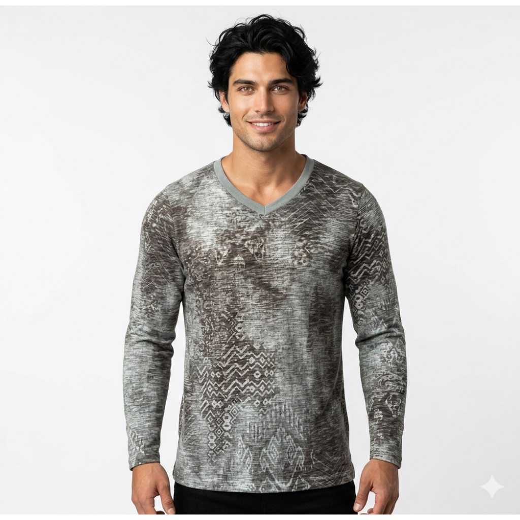 Camiseta Slim Fit Gola V Estampada Manga Longa Flamê Reciclato Manga Comprida Onbox