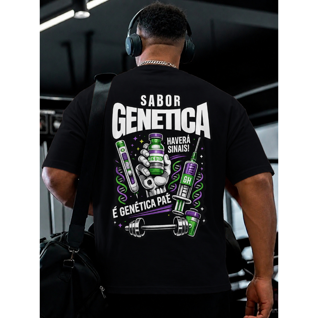 Camiseta Oversized Masculina Estampada Sabor Genetica Academia 100% Algodão Lançamento