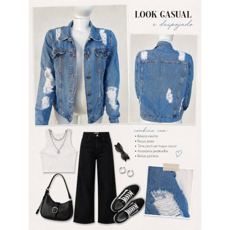 jaqueta jeans feminina destroyed c&a azul casual tam m jaqueta feminina blogueira moda jeans feminina