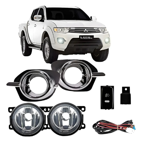 Kit Farol Milha Triton 2014 a 2016 Hpe Dakar Moldura Cromada + Botão Modelo Original