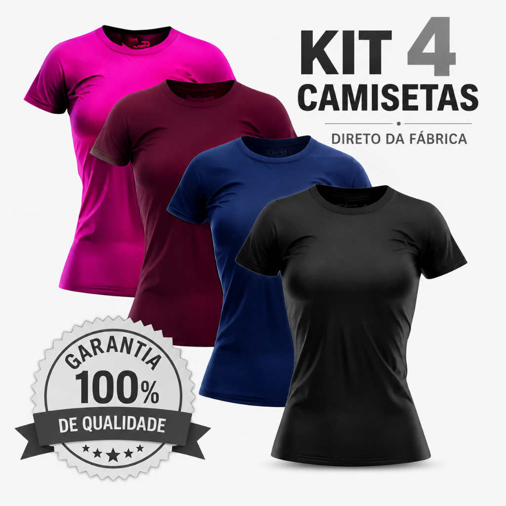 Kit 4 Camisetas Femininas Dry Fit Academia Corrida Treino Caminhada Poliéster Premium Super Confortavel