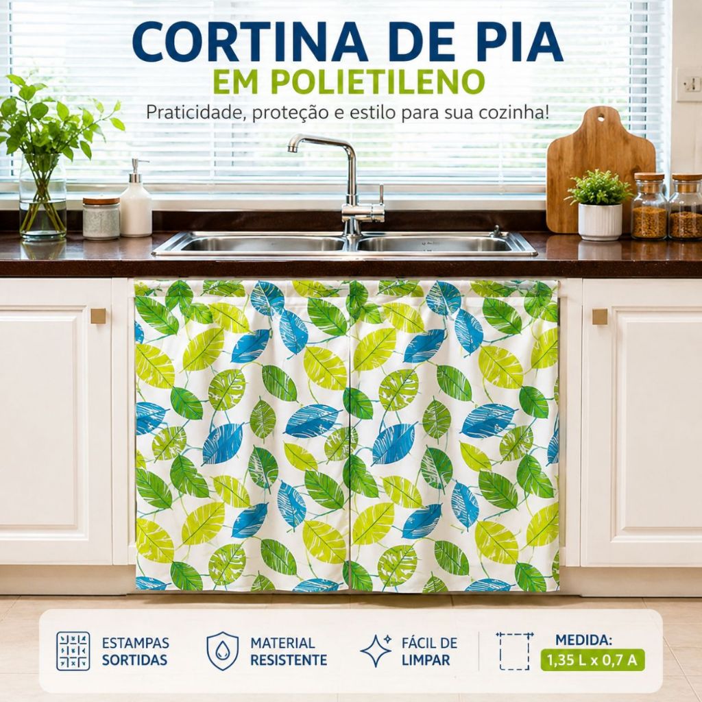 CORTINA PARA PIA 135 CM X 170 CM ESTAMPA SORTIDA