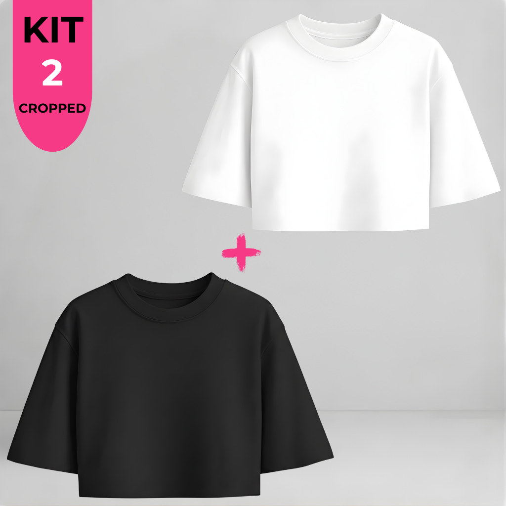 Kit 2 Blusa Cropped Feminina Larguinho Oversized T-Shirt Básica Liso Algodão Promoção