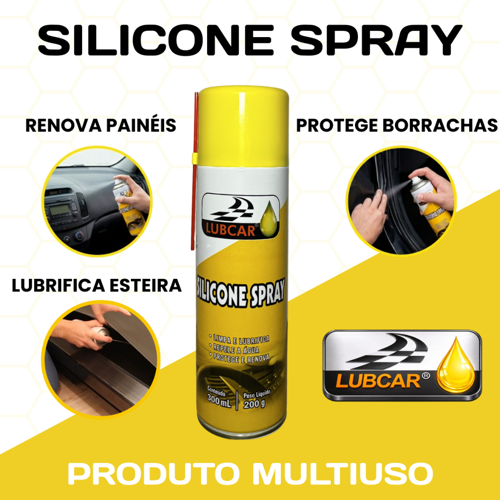 Silicone Spray Lub Car 300ml/200g (KIT 6 e 12 UNIDADES) – Brilho e Proteção para Painel, Borrachas e Plásticos do Carro