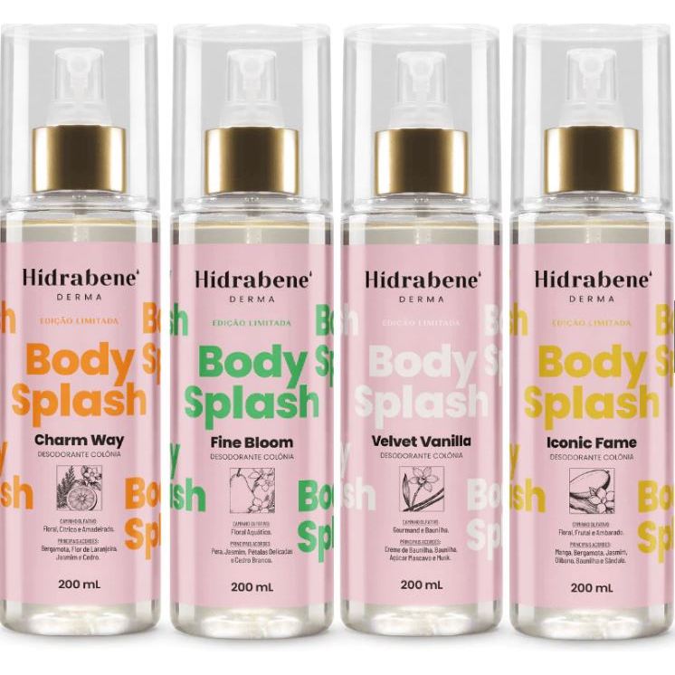 Hidrabene Body Splash 200ml - Alta fixação, projeção, perfumaria fina | Dia e noite