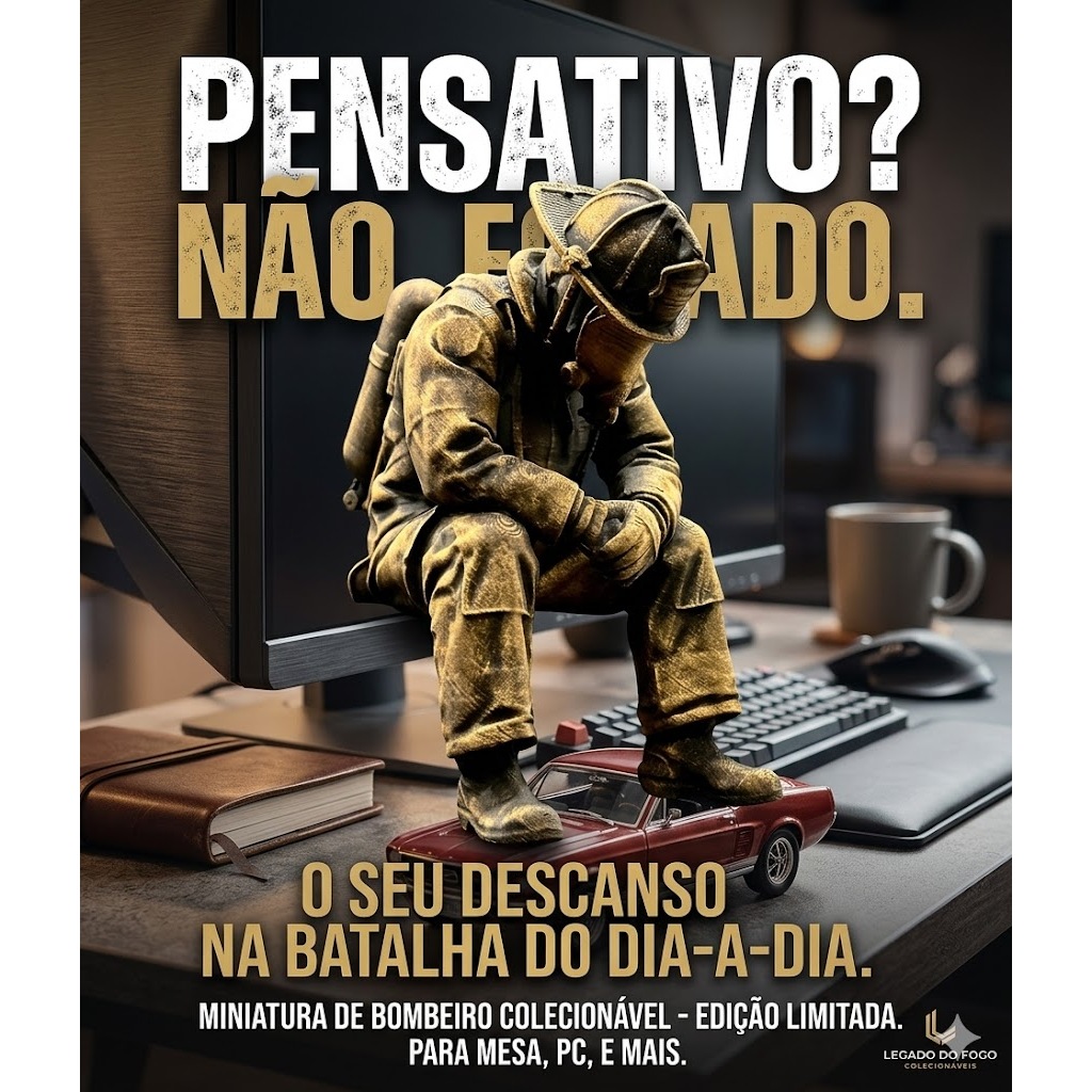 Miniatura Bombeiro Pensativo Acabamento efeito bronze - Decoração Colecionável Premium