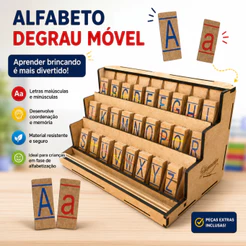 Alfabeto Móvel Degrau Em Mdf 84 Letras Coloridas