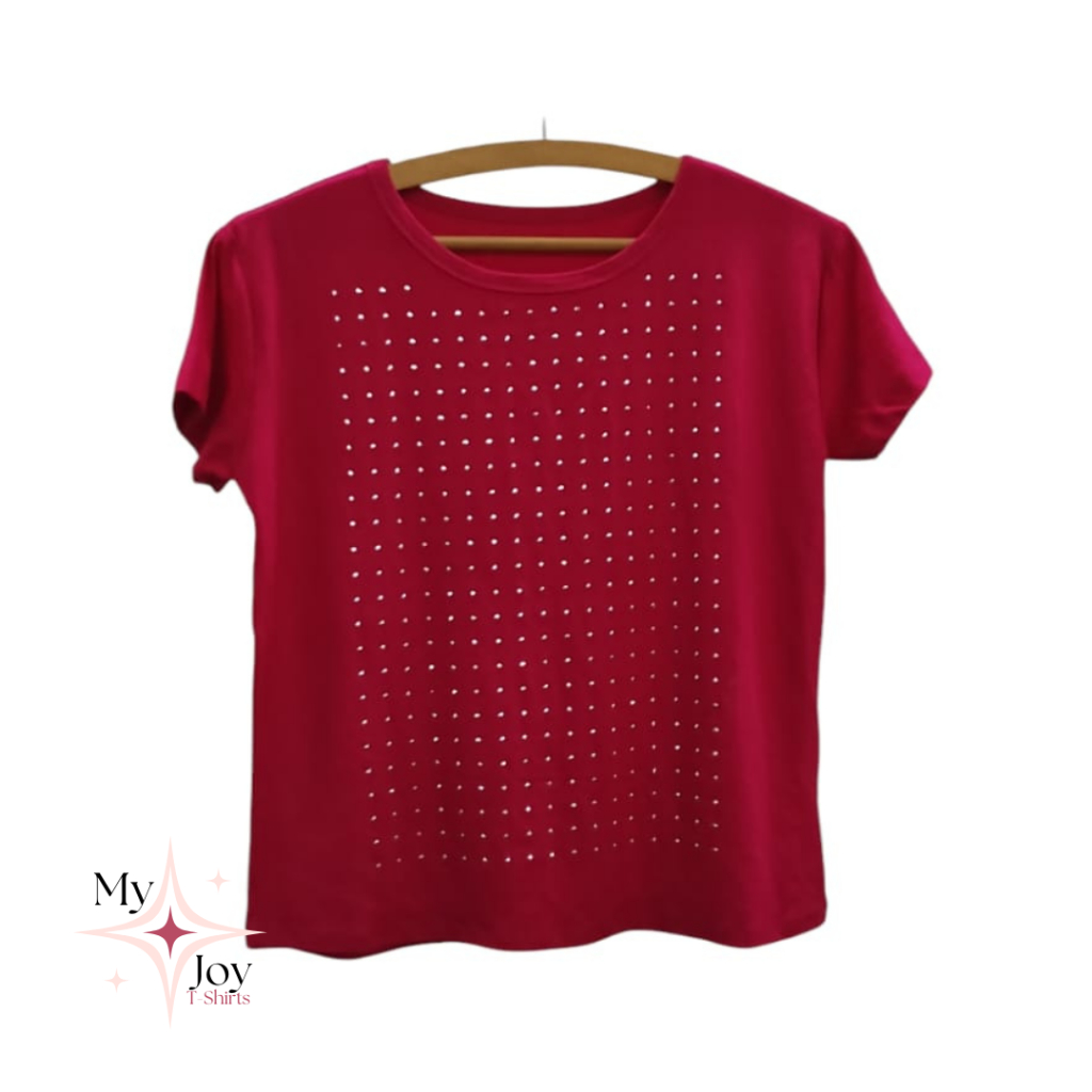 Blusa Feminina  Gola Redonda T-shirt  Estampa em  Strass Brilho Viscolycra Confortavel Moda Basica Casual Cores Variadas