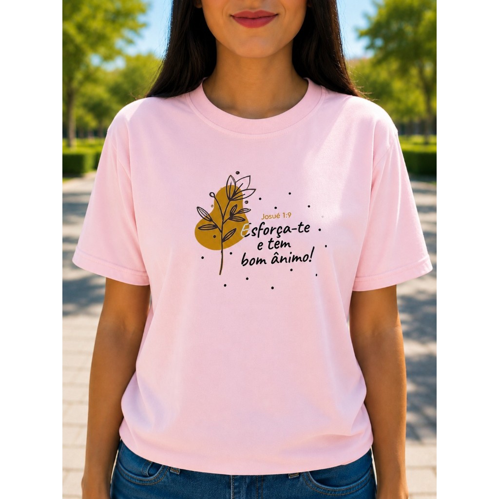 Camiseta Feminina 100% Algodão Cristã Evangélica Católica T-Shirt Blusa Onde há Fé Marsala