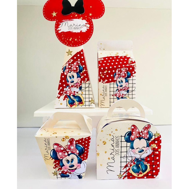 Kit Caixa Personalizadas Minnie Vermelha  - PEGUE E MONTE | Mesversarios, Aniversários, Festa | Infantil