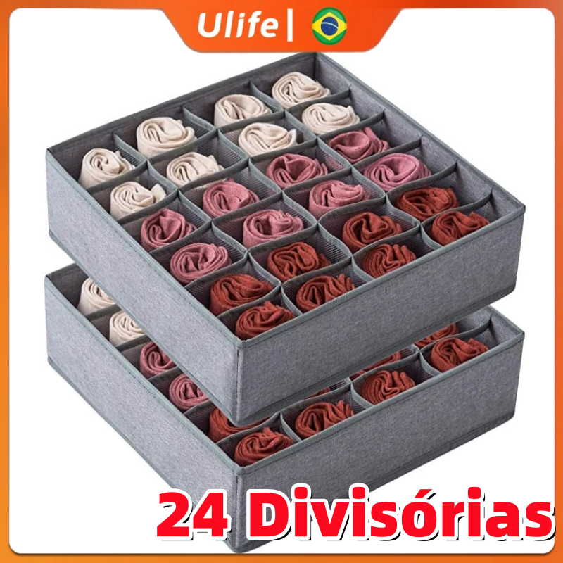 Organizador De Gaveta 32x32x10cm 24 Divisórias Dobrável Para Peças Intimas Sutiã Meias