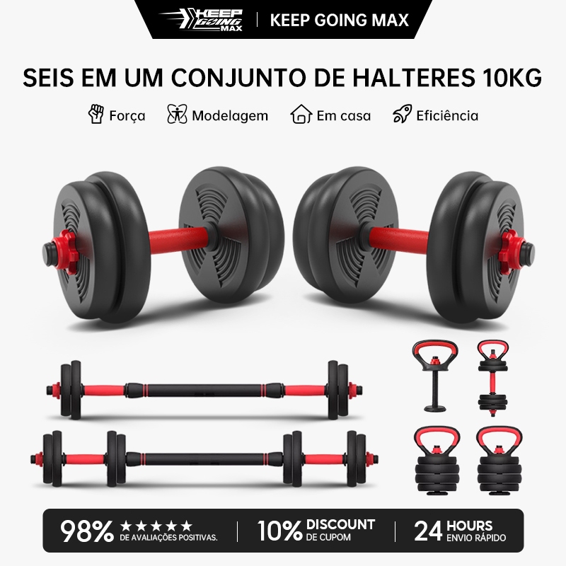 KEEP Kit Halteres Ajustável 6 em 1 Barra, Anilha e Kettlebell Musculação