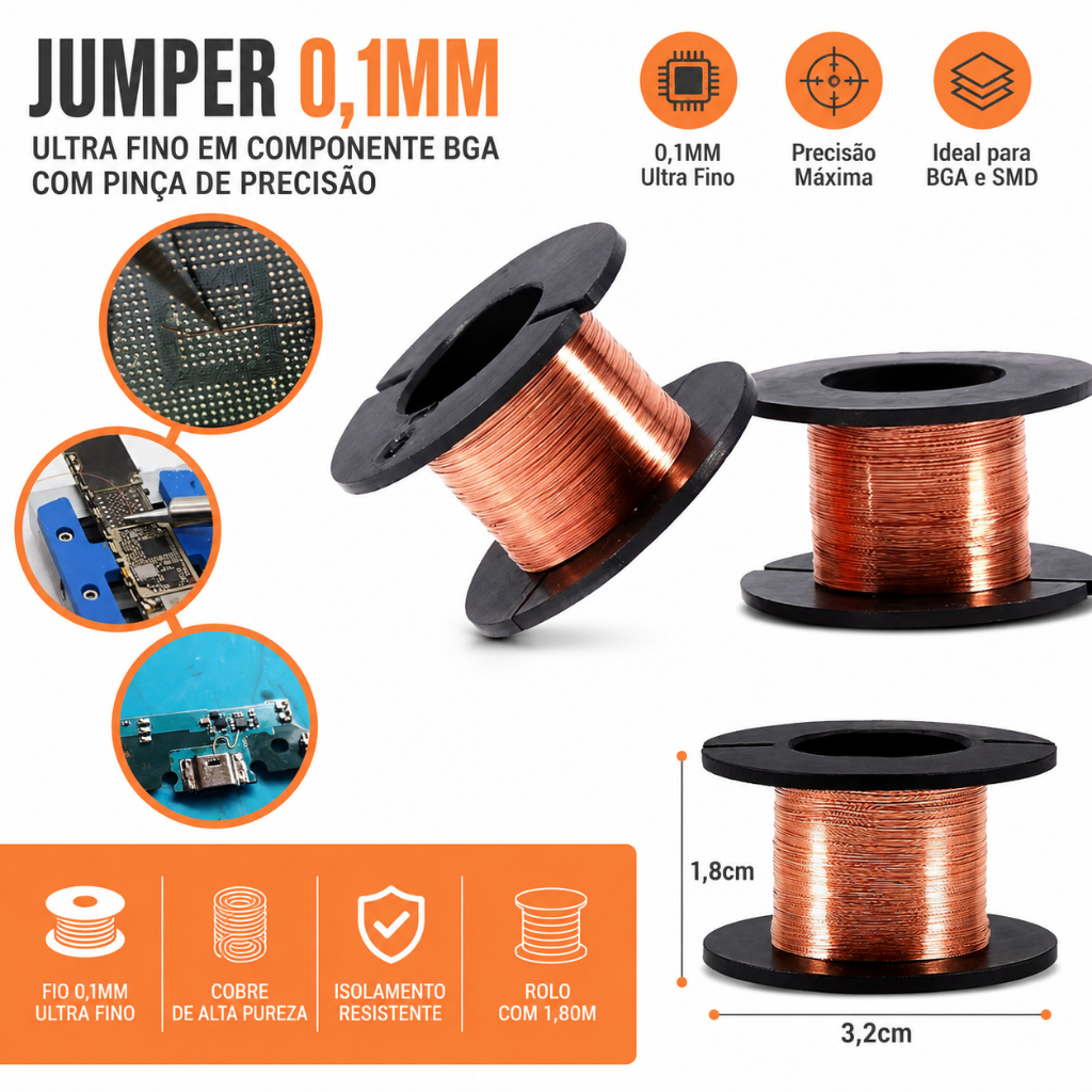 Fio Jumper Cobre Esmaltado 0.1mm Reparo Placa Mãe Celular Smartphone Manutenção Eletrônica Solda Chip Bga Retrabalho (11