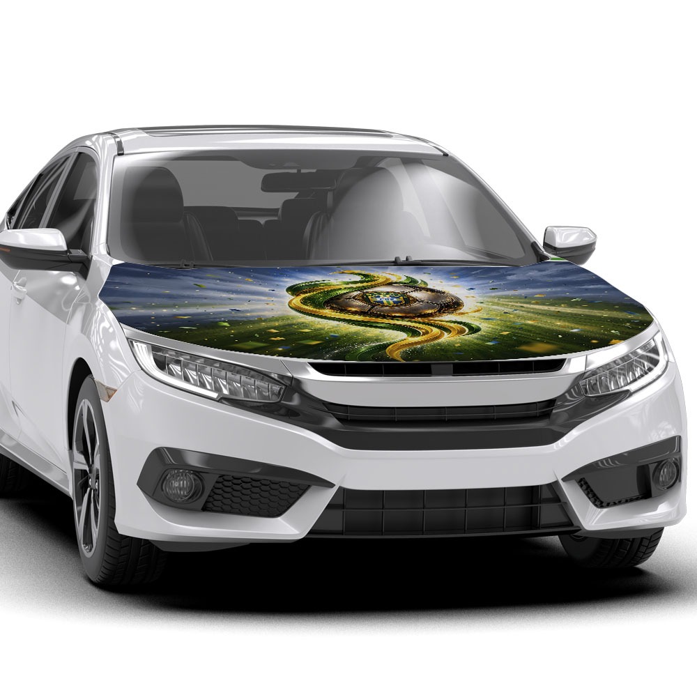 Capa Para Capô de Carro Decorativa Futebol Torcedor Brasileiro Brasil Bola no Campo