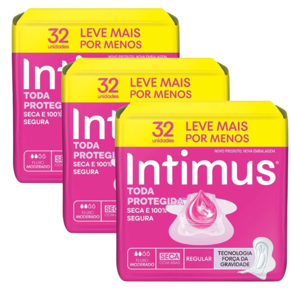 Kit 3 Absorvente Intimus Toda Protegida Cobertura Seca Com Abas 32 unidades