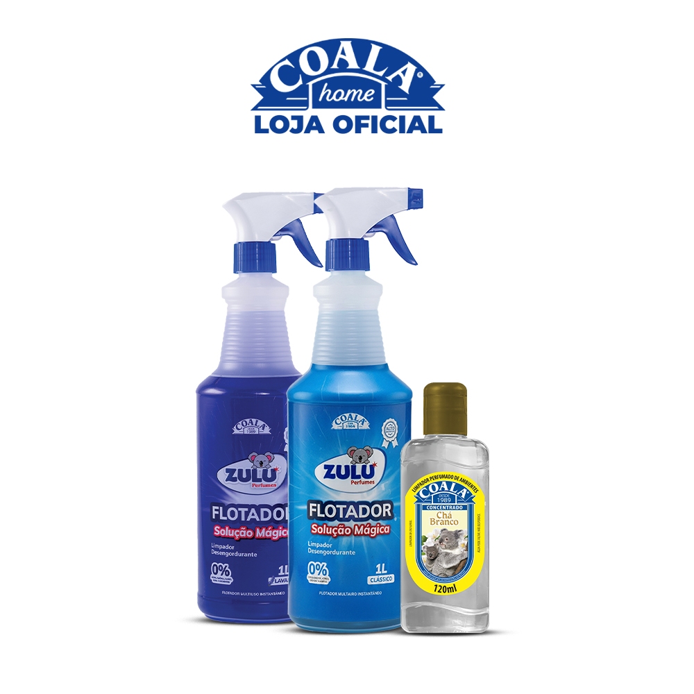 Kit  Flotador Desengordurante Zulu Perfumes/Coala - 1 Lavanda + 1Tradicional  + 1 Limpador Concentrado Coala 120ml