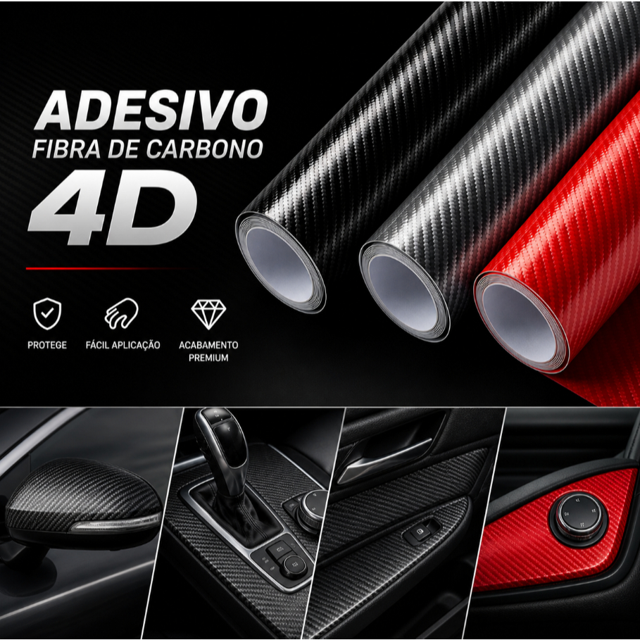 Adesivo Fibra de Carbono 4D Automotivo Protetor Soleira Porta e Retrovisor Impermeável Antirrisco