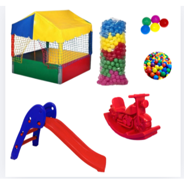 Kit Recreação Baby Premium: Piscina de Bolinhas 1x1, Escorregador Infantil, Motinha e 400 Bolinhas Coloridas