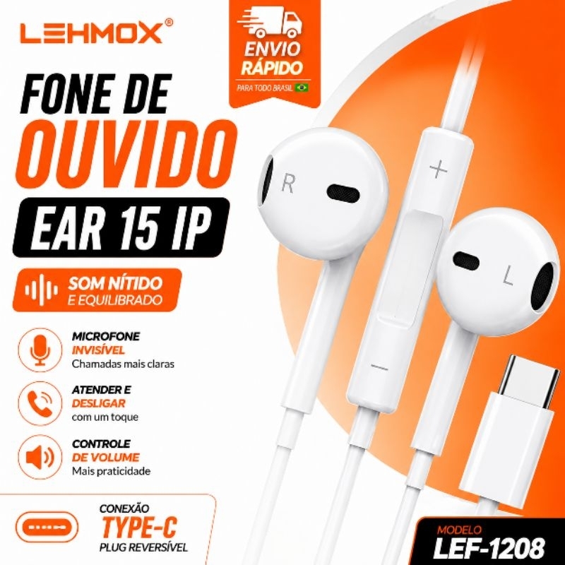 Fone Type-C para Android USB-C | Microfone Integrado | Compatível Samsung Xiaomi