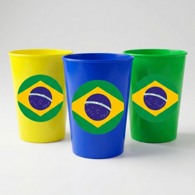 Kit de copos de plástico reutilizável com bandeira do Brasil Copa do Mundo