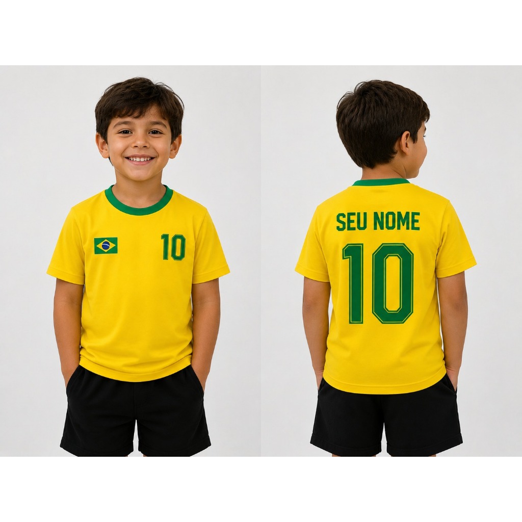 Camisetas Unissex Do Brasil Copa do Mundo 2026 Infantil e Adulto com Nome Personalizado nas Costas