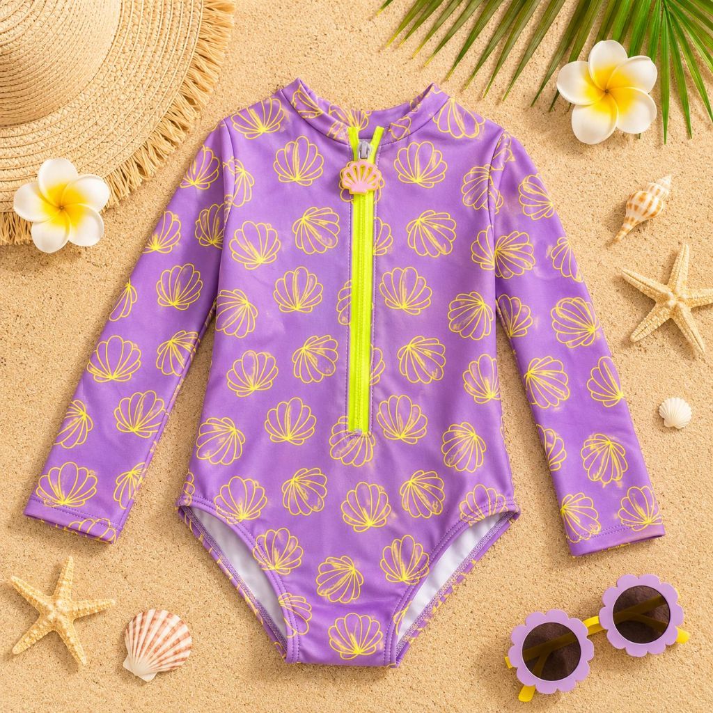 Maiô Menina Manga Longa UV50+ Praia Piscina Forrado Estampado Kids