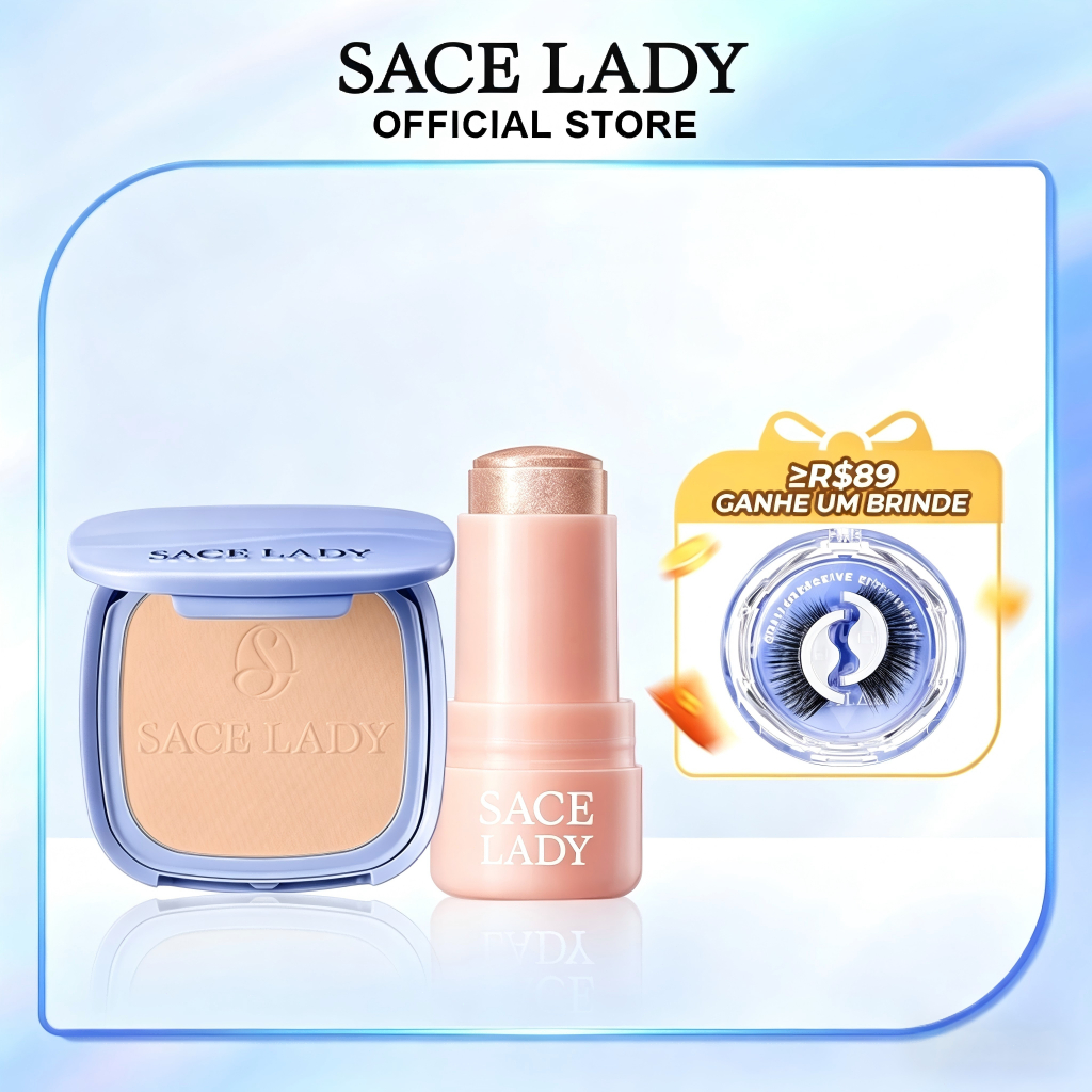 SACE LADY Pó Facial Pérola 30PA+++ Controlo de Óleo de Bastão Iluminador Brilho Radiante Kit de maquiagem