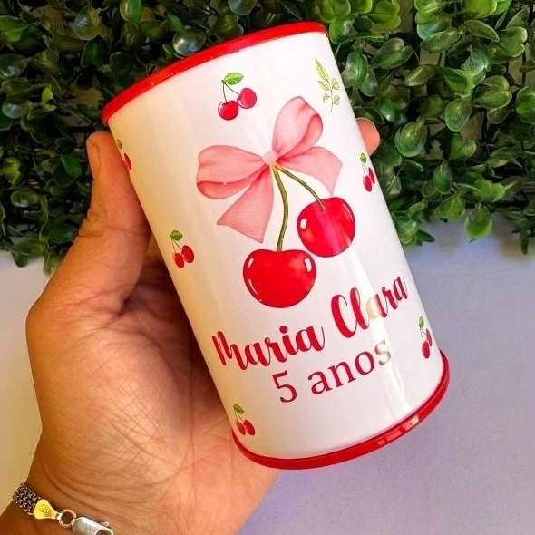 Kit Cofrinho + Rótulo Personalizado Cerejinha Lembrancinha cerejinha