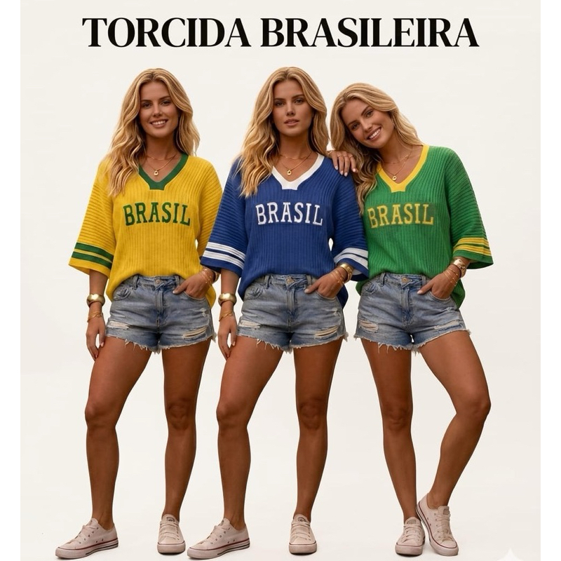 BLUSA TRICOT VERDE AMARELA BRASIL